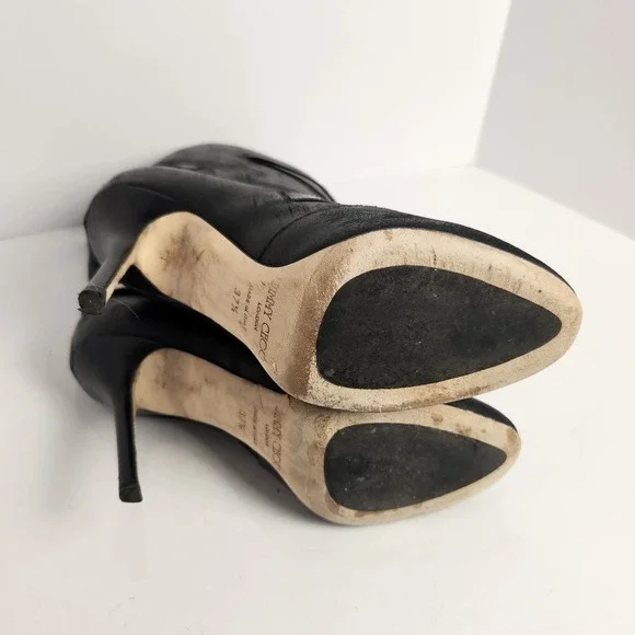 Jimmy Choo Women's Distressed Front Zip Black Leather Boots Size 37.5 (6.5-7) - Picture 13 of 14